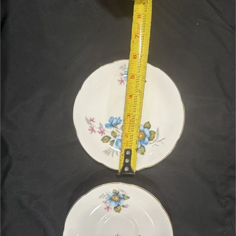 Royal Grafton Fine Bone China Beautiful Set Of Saucers Blue Flowers England